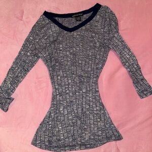 Blue and grey ribbed long sleeve top.